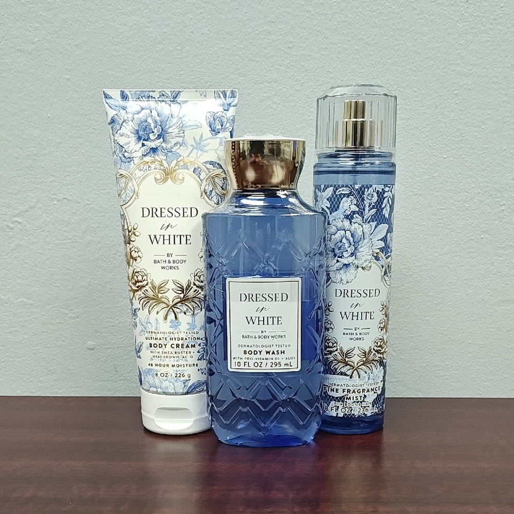 Bath & Body Works DRESSED IN WHITE 3 Piece Body Care Bundle Set